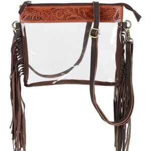 Showman Floral Fringe Clear Crossbody Bag Concert/Sporting Event